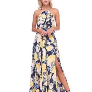 Blue and yellow floral garden maxi ABS size s / p